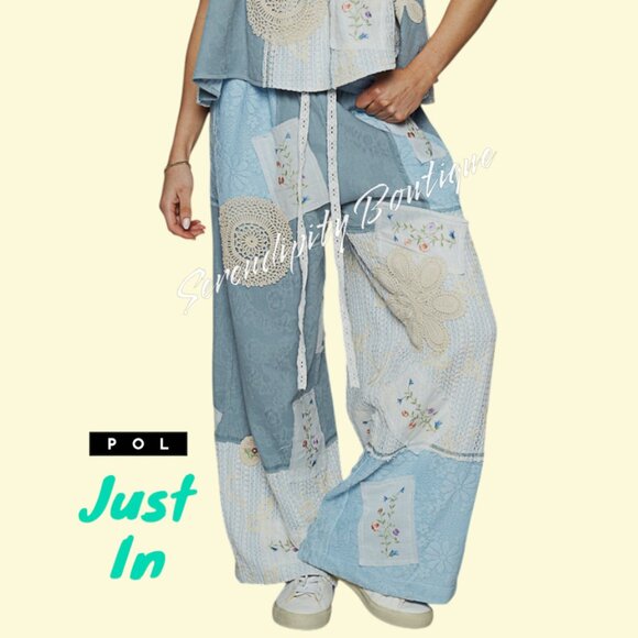 POL Pants - POL Doilies & Daisies Embroidered Floral Lace Wide Leg Baggy Wide Leg Jeans